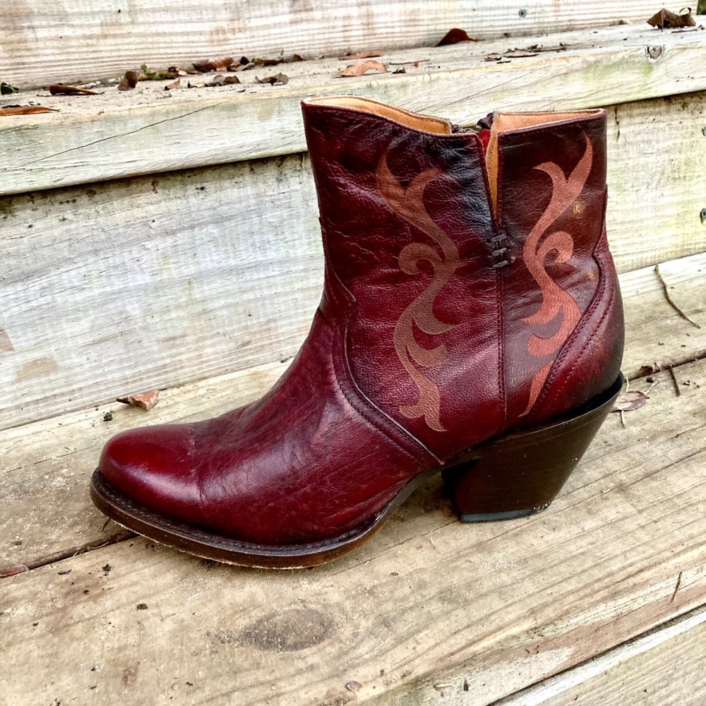 Lucchese | Red Leather Western Booties - Picture 3 of 7